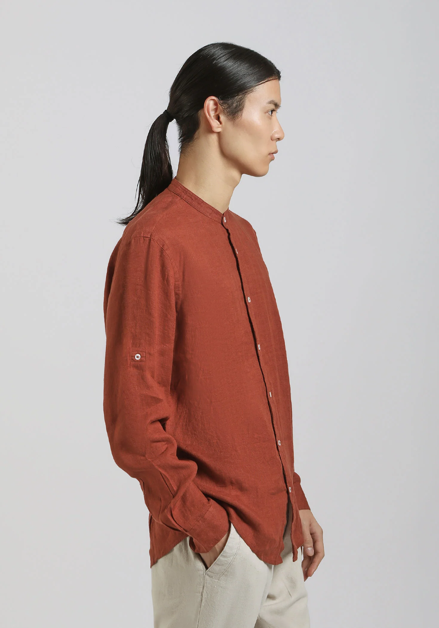 Camicia 100% lino con collo coreano - Image 5
