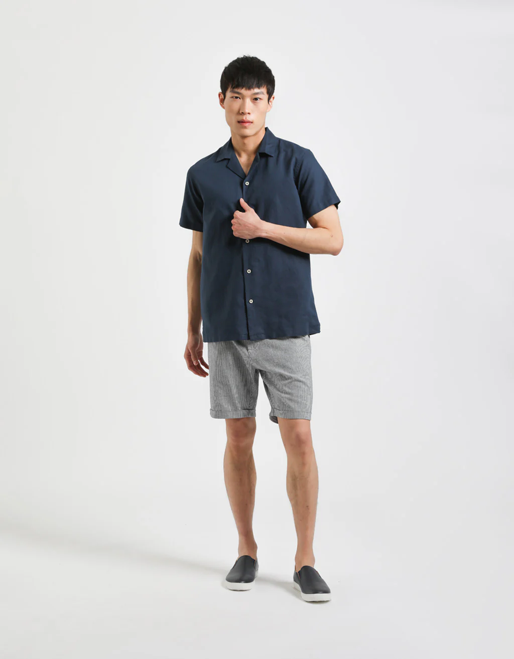 Camicia mezza manica misto lino a righe - Image 5