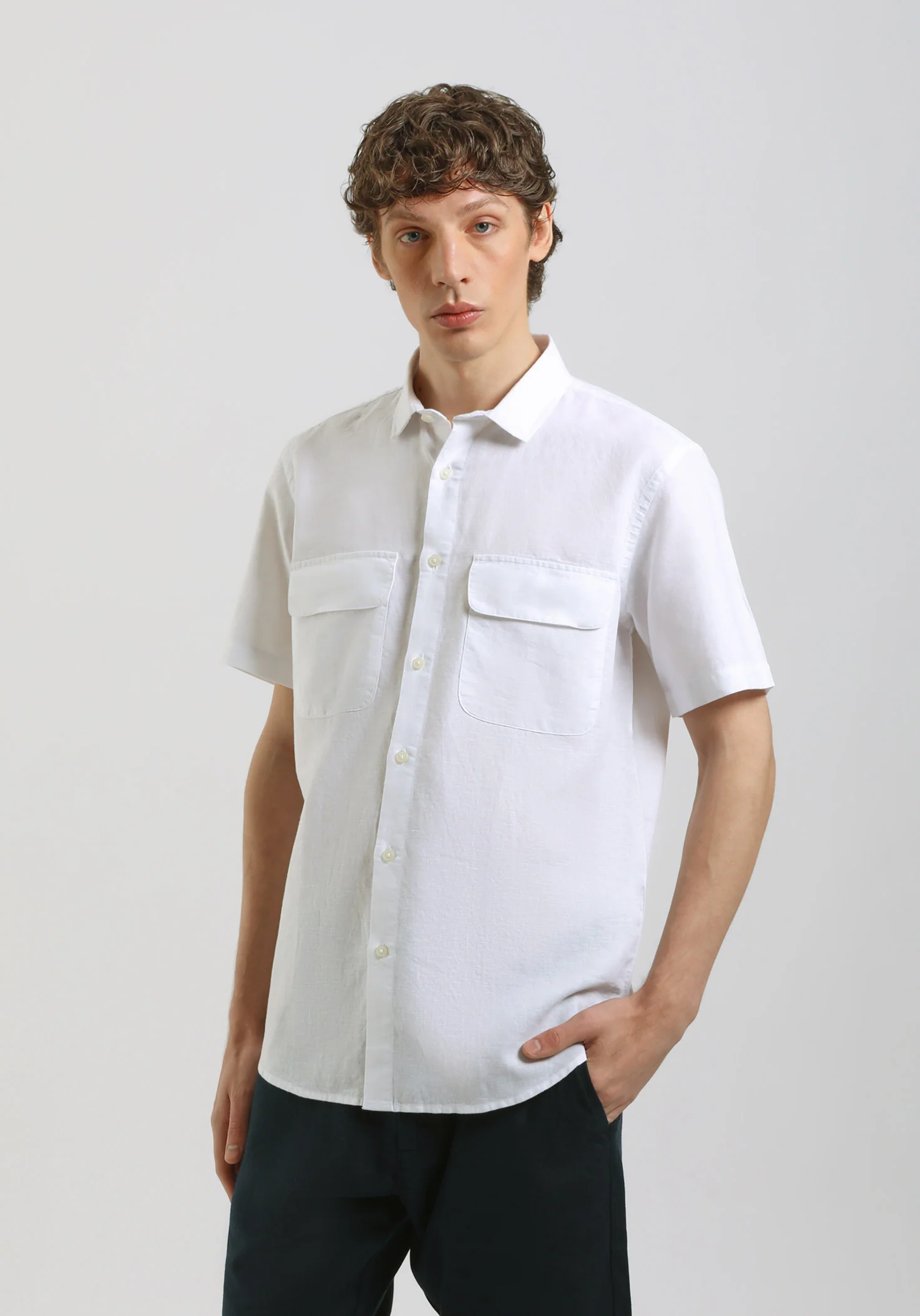 Camicia mezza manica misto lino