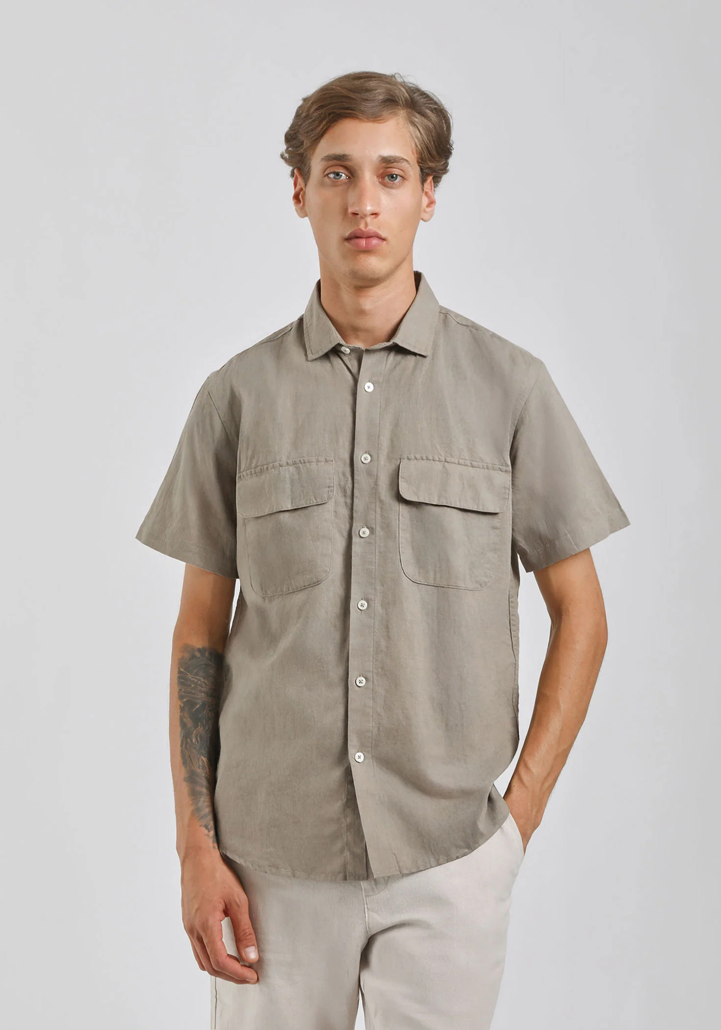 Camicia mezza manica misto lino