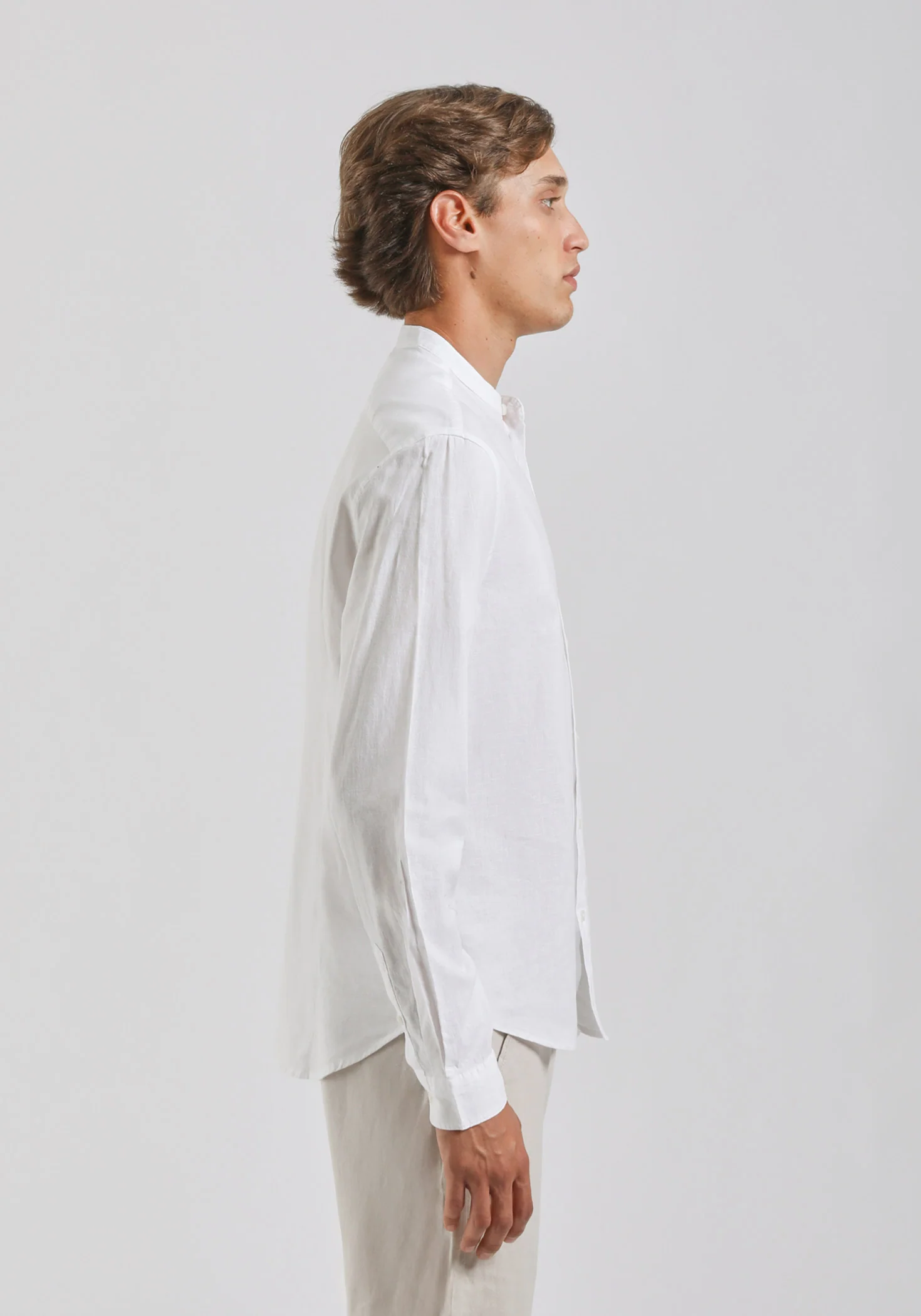 Camicia misto lino con collo coreano - Image 3