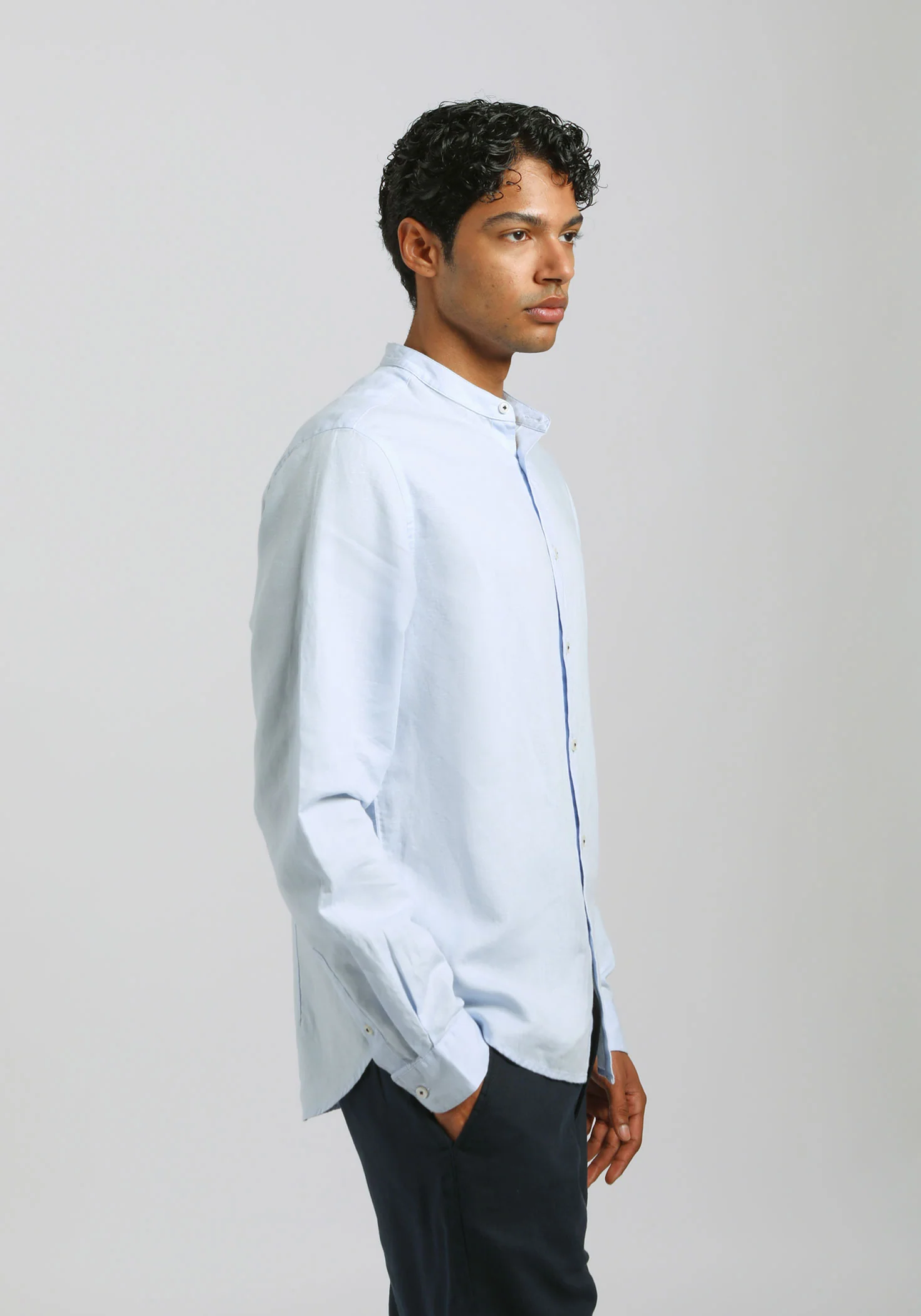 Camicia misto lino con collo coreano - Image 3