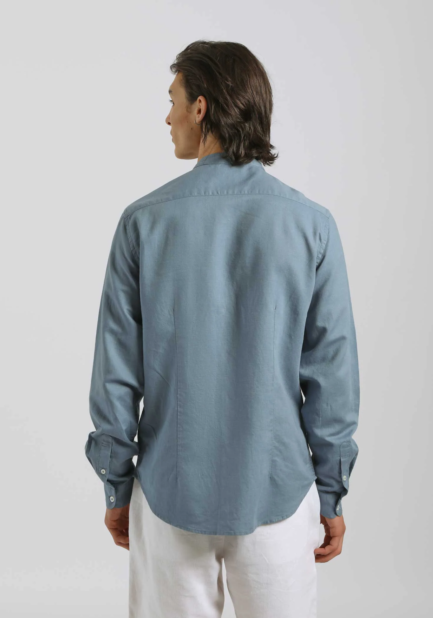 Camicia misto lino con collo coreano - Image 4