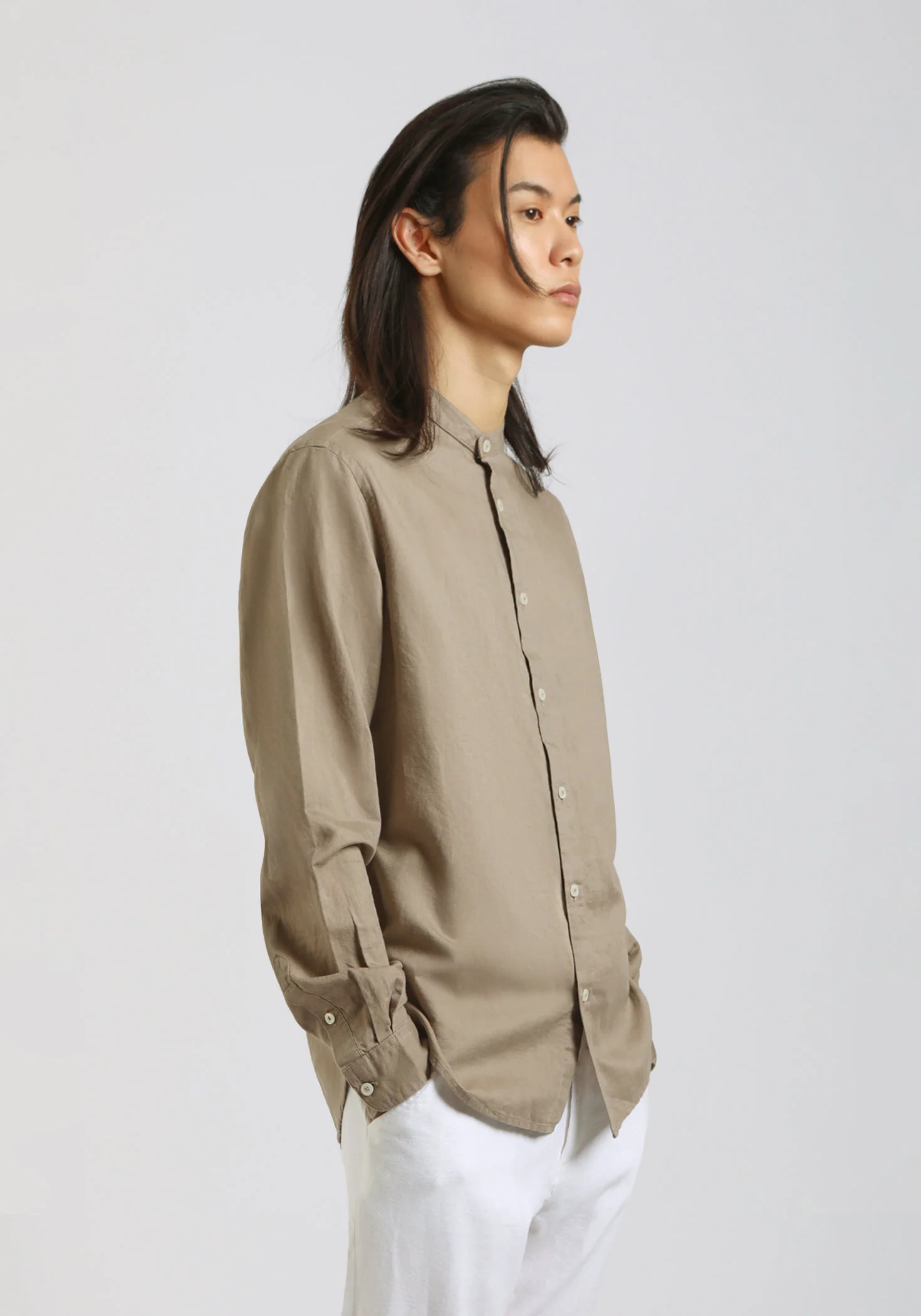 Camicia misto lino con collo coreano - Image 3