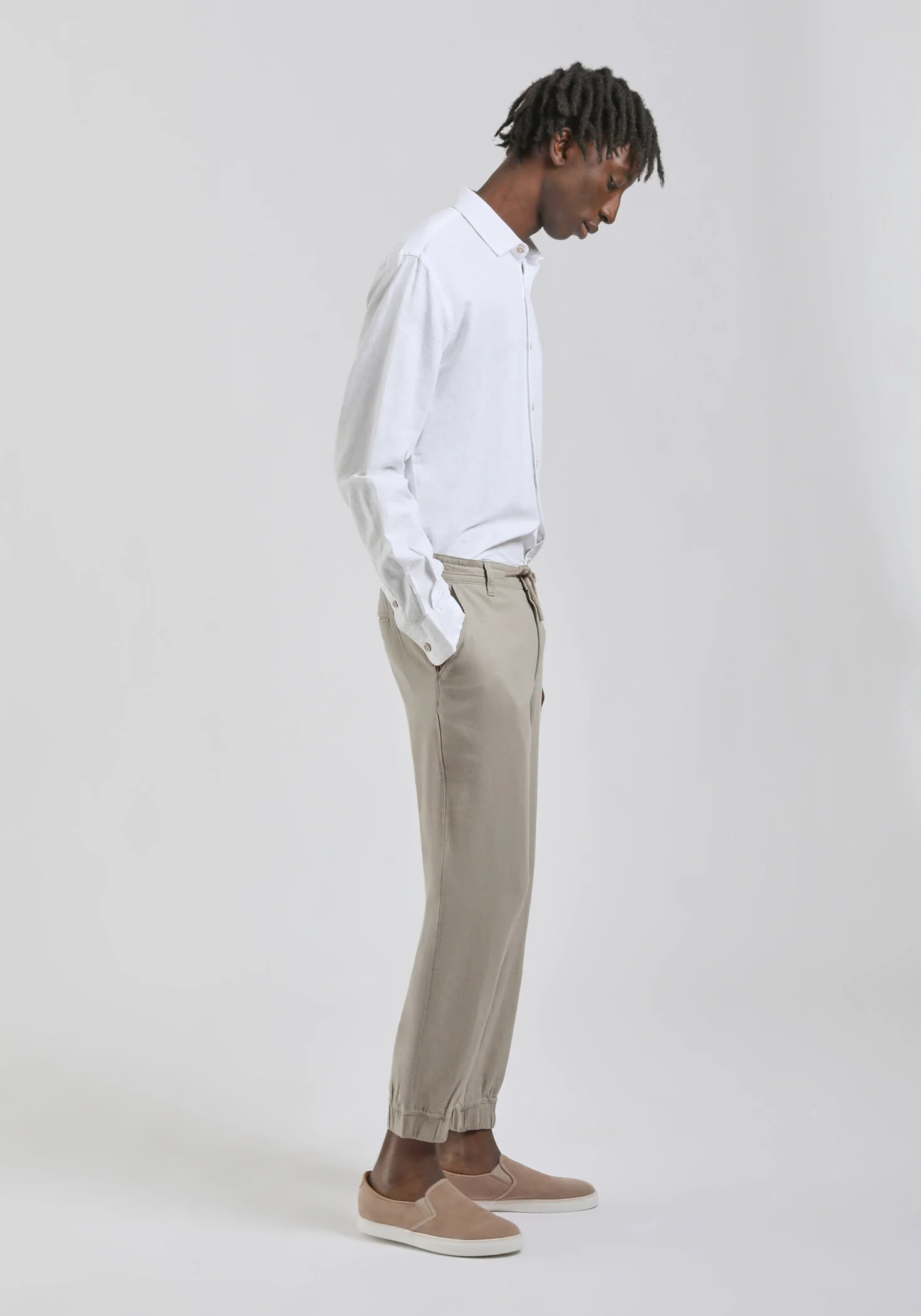 Pantaloni misto lino con elastici alle caviglie - Image 4
